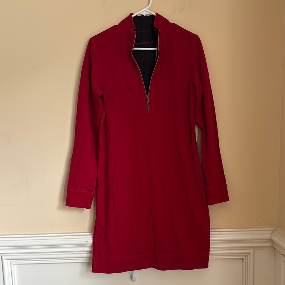 NWT Tommy Bahama Women's Red Half-Zip Long Sleeve Reversible Dress Size Medium